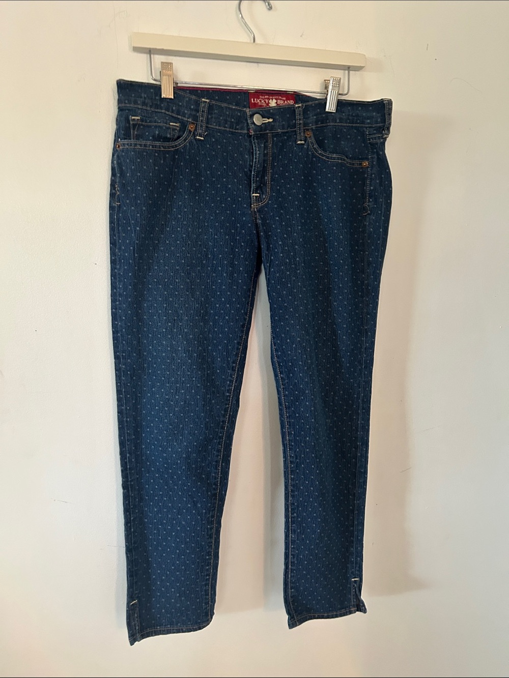 Lucky Brand Women's Navy Blue Dot-Print Skinny 3/4 Leg Jeans